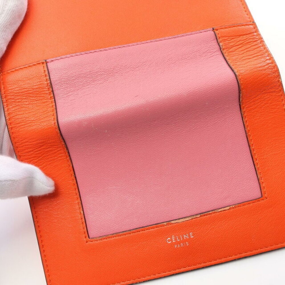 Celine Frame Tri Orange fold Wallet Leather Pink - Picture 7 of 10